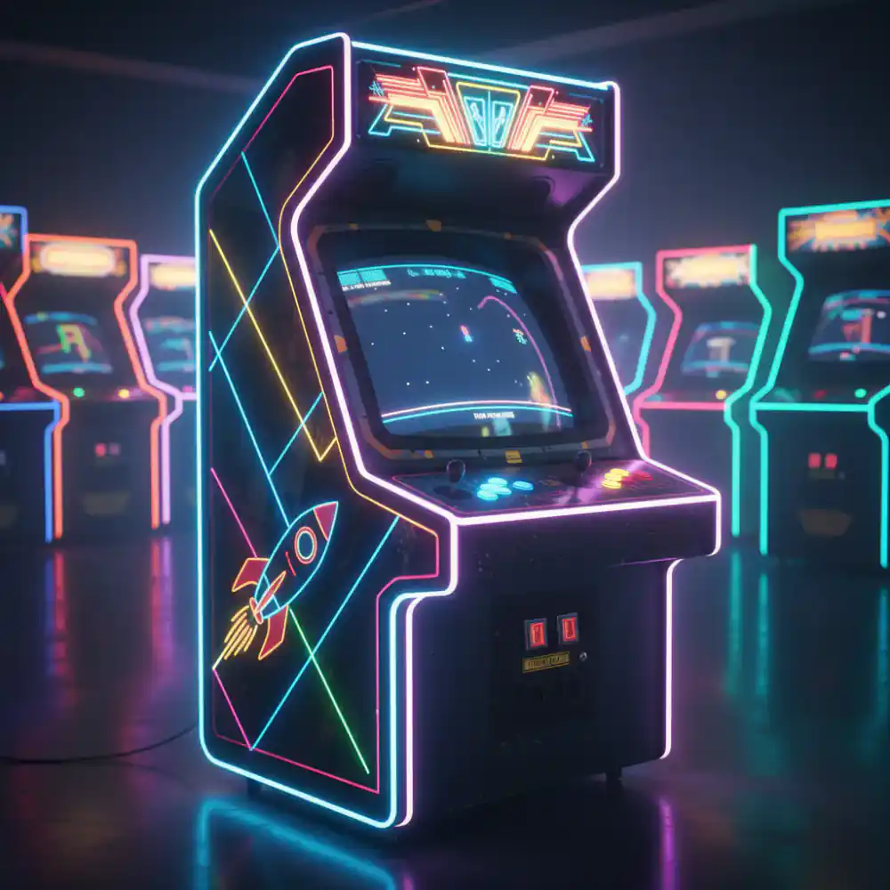 Klassieke arcadekast met neonlichten